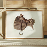 Leather Saddle - Bertha Semple Equestrian Art Print, Detailed Brown Leather Horse Saddle Drawn Painted Sepia