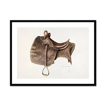 Leather Saddle - Bertha Semple Equestrian Art Print, Vintage Leather Horse Saddle Ornate Tooled Designs Stirrup