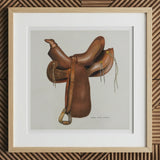 Leather Saddle - Harry Mann Waddell Equestrian Art Print, 16x16’’ / 41x41cm / Natural Frame / 2’’ Matboard, Framed Watercolor Painting