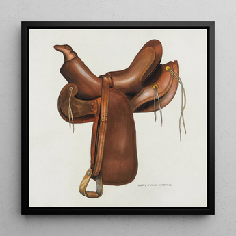 Leather Saddle - Harry Mann Waddell Equestrian Art Print / Canvas, 12x12’’ / 31x31cm / Black Frame, Posters Prints & Visual Artwork, Toby