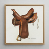 Leather Saddle - Harry Mann Waddell Equestrian Art Print / Canvas, 12x12’’ / 31x31cm / Natural Frame, Posters Prints & Visual Artwork, Toby