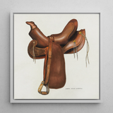 Leather Saddle - Harry Mann Waddell Equestrian Art Print / Canvas, 12x12’’ / 31x31cm / White Frame, Posters Prints & Visual Artwork, Toby