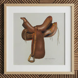 Leather Saddle - Harry Mann Waddell Equestrian Art Print / Canvas Brown Western Brass Hardware Decorative, Prints