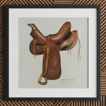 Leather Saddle - Harry Mann Waddell Equestrian Art Print / Canvas Brown Western Illustration Black Frame, Prints