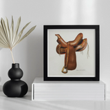 Leather Saddle - Harry Mann Waddell Equestrian Art Print, Framed Artwork Brown Leather Horse Saddle