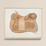 Detailed Illustration Tan Leather Western Saddle Ornate Tooled 1930s Equestrian Art, Mesmerizing, Woods