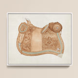 Detailed Illustration Tan Leather Western Saddle Ornate Tooled 1930s Equestrian Art, Mesmerizing, Woods