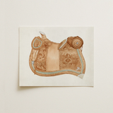 Leather Saddle - Ranka S. Woods 1930s Art Print / Canvas Detailed Watercolor Illustration Tan Western Intricate Equestrian, Mesmerizing,