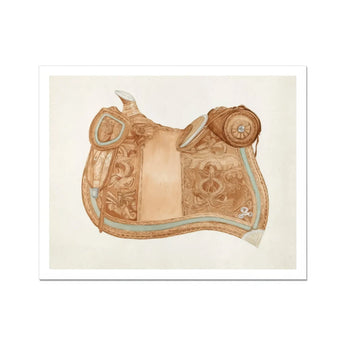 Leather Saddle - Ranka S. Woods 1930s Art Print / Canvas Ornate Horse Turquoise Trim Decorative Floral Equestrian, Mesmerizing, Prints