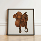 Leather Saddle - William Mcauley 1930s Equestrian Art Print / Canvas Brown Western Illustration Black Frame, Prints