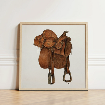 Leather Saddle - William Mcauley 1930s Equestrian Art Print / Canvas Framed Watercolor Illustration Classic Brown Western, Prints