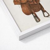 Leather Saddle - William Mcauley 1930s Equestrian Art Print / Canvas Framed Illustration Brown Metal Stirrups, Prints