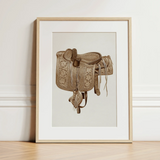 Leather Side Saddle - Frank C. Barks Equestrian Art Print / Canvas, 12x16’’ / 31x41cm / Natural Frame / Matboard, Posters Prints & Visual
