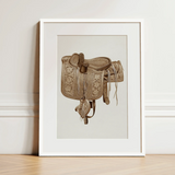Leather Side Saddle - Frank C. Barks Equestrian Art Print / Canvas, 12x16’’ / 31x41cm / White Frame / Matboard, Posters Prints & Visual