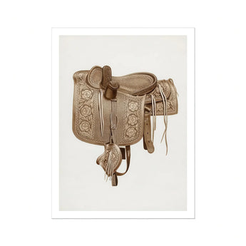 Leather Side Saddle - Frank C. Barks Equestrian Art Print / Canvas Ornate Leather Horse Saddle Decorative Tooled Patterns Tassels Barks