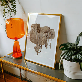 Leather Side Saddle - Frank C. Barks Equestrian Art Print, Framed Artwork Ornate Horse Saddle