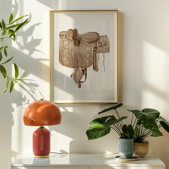 Leather Side Saddle - Frank C. Barks Equestrian Art Print, Framed Artwork Ornate Horse Saddle