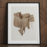 Leather Side Saddle - Frank C. Barks Equestrian Art Print, Ornate Leather Horse Saddle Decorative Patterns Straps