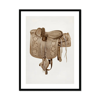 Leather Side Saddle - Frank C. Barks Equestrian Art Print, Ornate Leather Horse Saddle Decorative Patterns Tassels