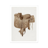 Leather Side Saddle - Frank C. Barks Equestrian Art Print, Ornate Leather Horse Saddle Decorative Tooled Patterns Tassels