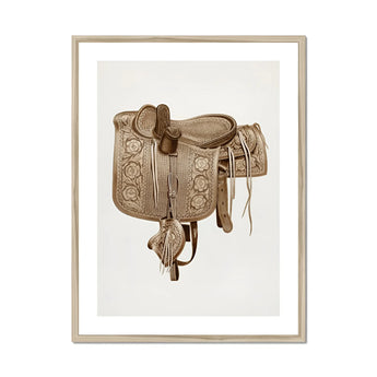 Leather Side Saddle - Frank C. Barks Equestrian Art Print, Ornate Leather Horse Saddle Decorative Tooled Patterns Traditional
