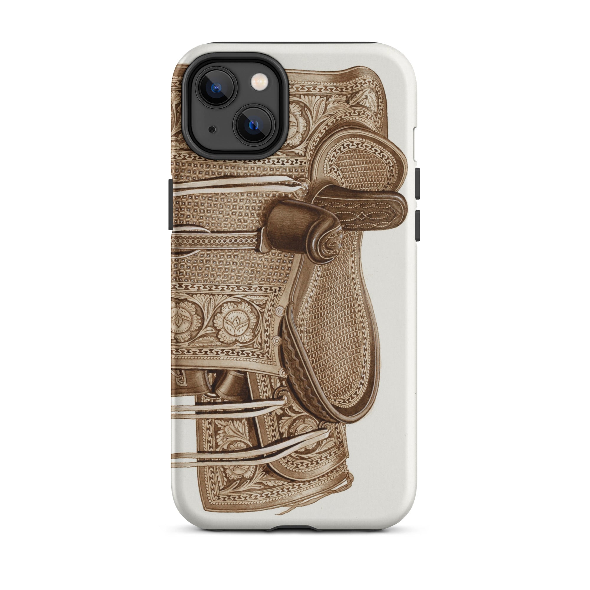 Leather Side Saddle Frank C. Barks Equestrian Iphone Case, 14 Plus / Matte, Ornate Saddle Patterned Phone Case