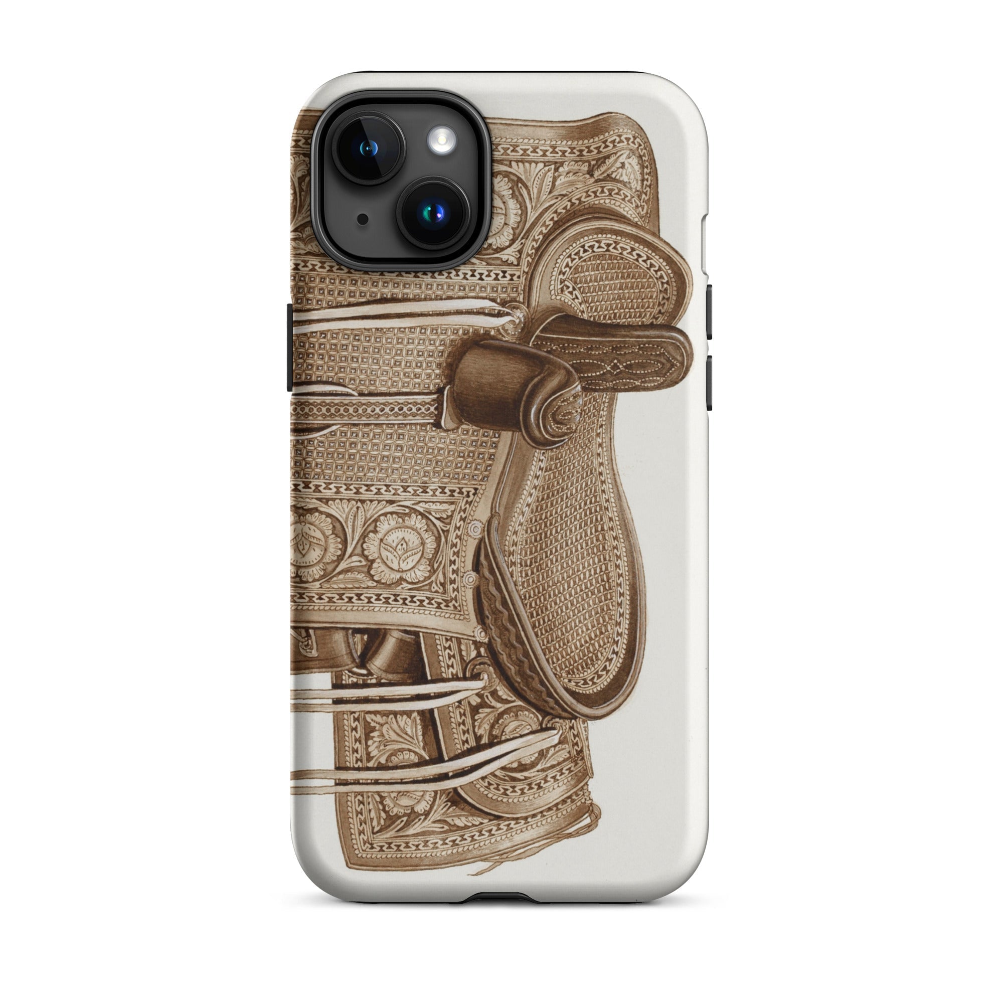 Leather Side Saddle Frank C. Barks Equestrian Iphone Case, 15 Plus / Matte, Ornate Saddle Themed Phone Case