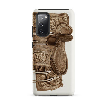 Leather Side Saddle - Frank C. Barks Samsung Case, Galaxy S20 Fe / Matte, White Smartphone Case Ornate Brown Leather Design Camera