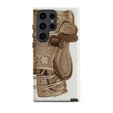 Leather Side Saddle - Frank C. Barks Samsung Case, Galaxy S23 Ultra / Matte, Smartphone Case Ornate Brown Leather-like Design