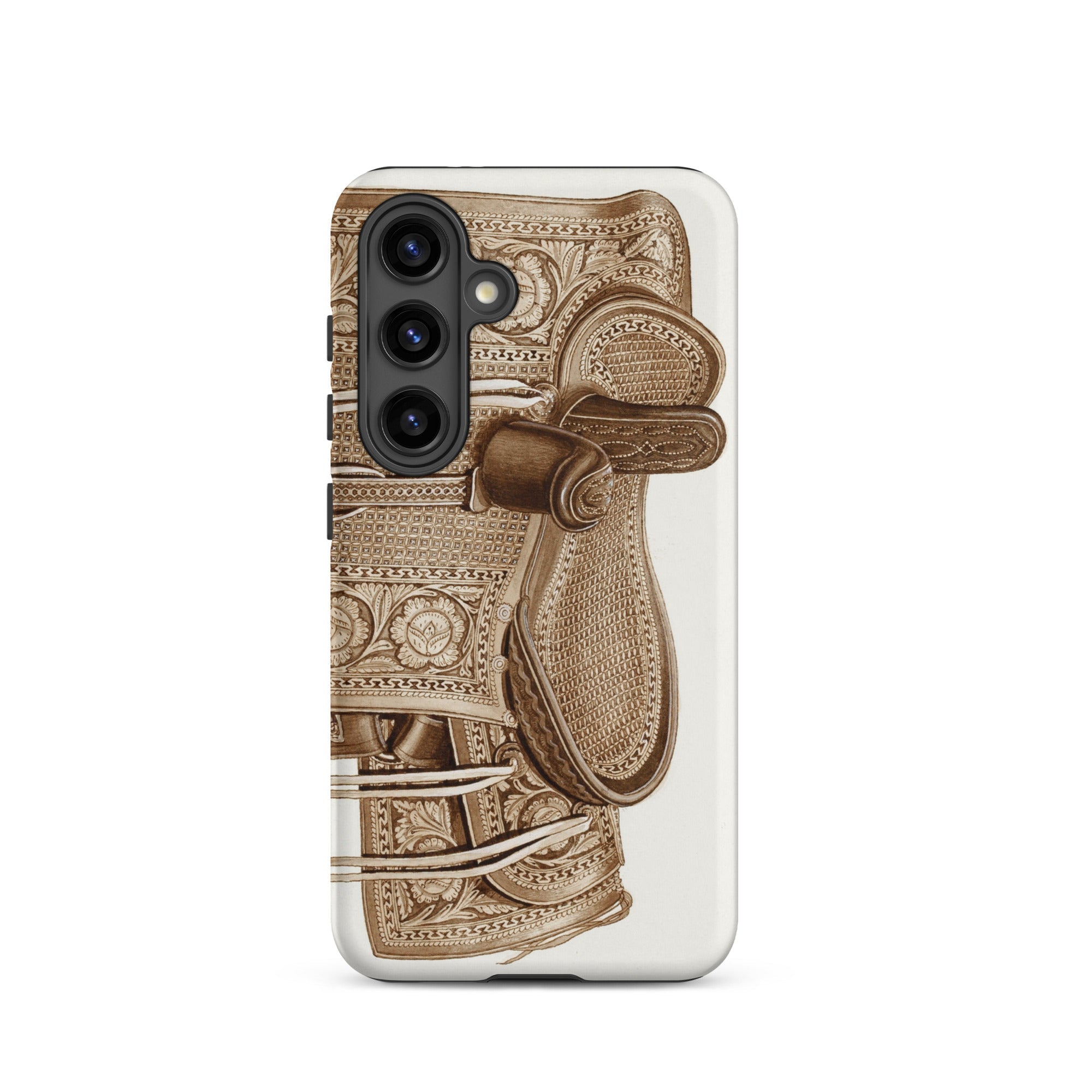 Leather Side Saddle - Frank C. Barks Samsung Case, Galaxy S24 / Matte, White Phone Case Ornate Brown Beige Design