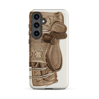 Leather Side Saddle - Frank C. Barks Samsung Case, Galaxy S24 Plus / Matte, White Smartphone Case Dark Brown Intricately Patterned Saddle