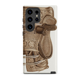 Leather Side Saddle - Frank C. Barks Samsung Case, Galaxy S24 Ultra / Matte, Smartphone Case Detailed Sepia-toned Illustration Horse Saddle