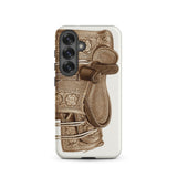 Leather Side Saddle - Frank C. Barks Samsung Case, Galaxy S25 / Matte, Smartphone Case Sepia-toned Embossed Leather Saddle Design