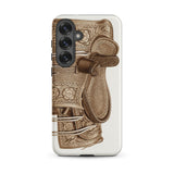 Leather Side Saddle - Frank C. Barks Samsung Case, Galaxy S25 Plus / Matte, White Smartphone Case Sepia-toned Illustration Ornate Horse