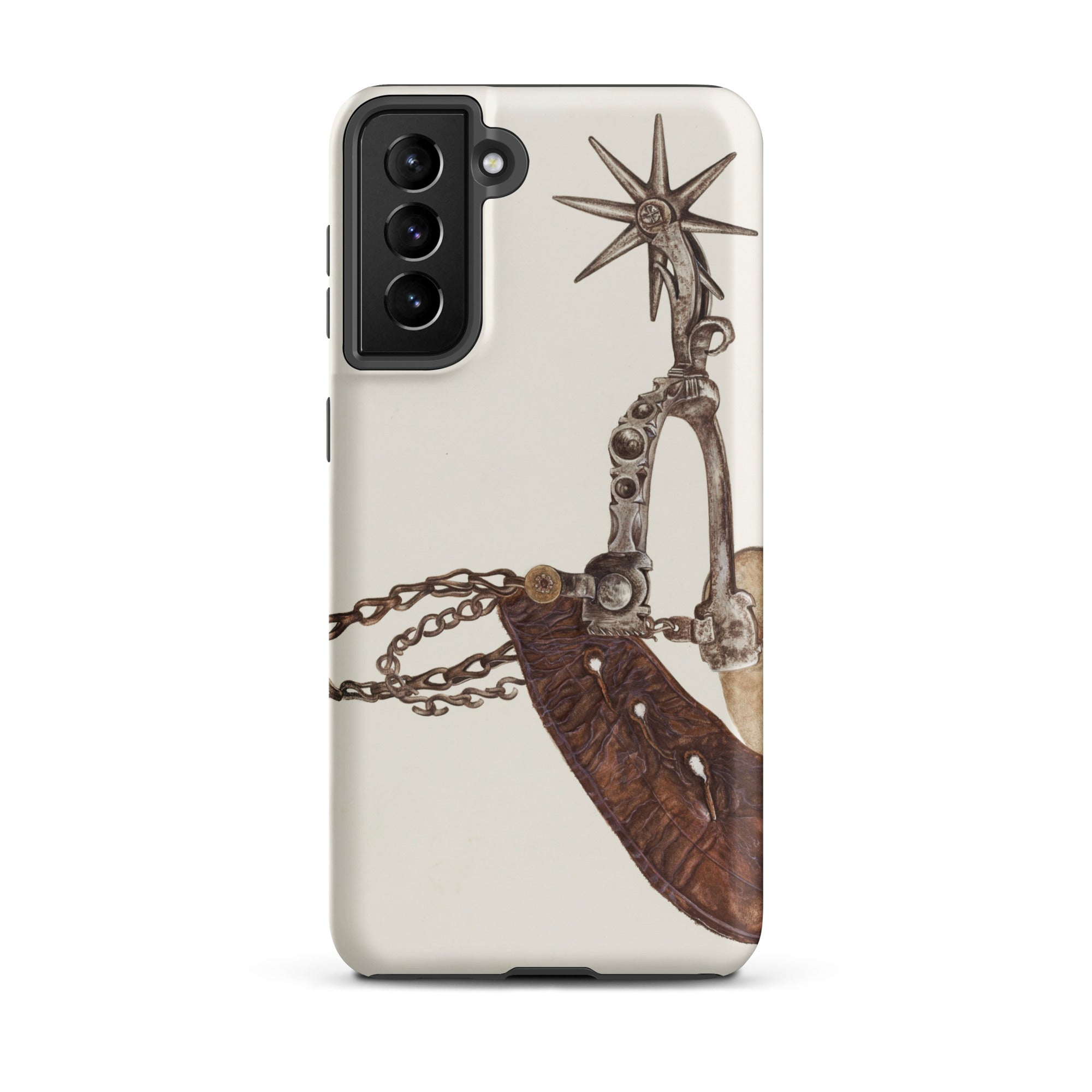 Leather Spur - Vera Van Voris 1930s Art Samsung Case, Galaxy S21 Plus / Matte, White Smartphone Case Detailed Graphic Vintage Metal Spur