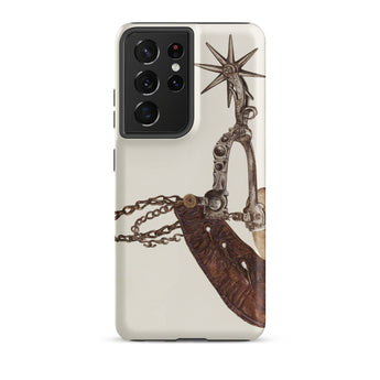 Leather Spur - Vera Van Voris 1930s Art Samsung Case, Galaxy S21 Ultra / Matte, White Phone Case Western-themed Design Spur Bit Leather