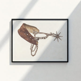Detailed Illustration Brown Leather Horse Spur Metallic Star-shaped Vera Van Voris, 1930s, Farmhouse