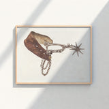 Detailed Illustration Vintage-style Horse Spur Brown Leather Strap Vera Van Voris, 1930s, Farmhouse