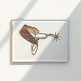 Detailed Watercolor Illustration Brown Leather Horse Spur Metallic Vera Van Voris, 1930s, Farmhouse