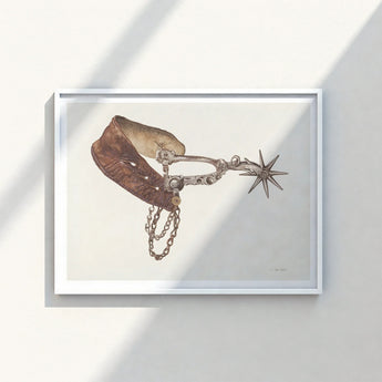 Detailed Illustration Brown Leather Horse Spur Metallic Star-shaped Vera Van Voris, 1930s, Farmhouse