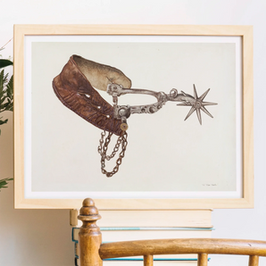 Leather Spur - Vera Van Voris 1930s Farmhouse Art Print, Vintage Cowboy Spur Leather Strap Decorative Star Rowel