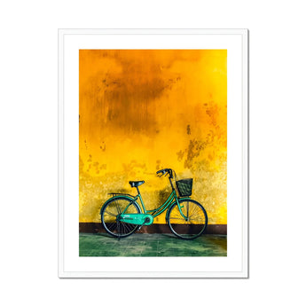 Lemon Lime - Hoi an Vietnam Bicycle Art Print, Turquoise Bicycle Basket Leans Wall