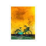 Lemon Lime - Hoi an Vietnam Bicycle Art Print, Turquoise Bicycle Basket Parked Wall