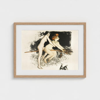 Les Sorcieres Ou Tandem - Jean Veber Art Print / Canvas Two Witches Fuse, Vebar, Ocher Air Prints