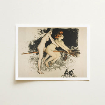 Les Sorcieres Ou Tandem - Jean Veber Art Print / Canvas Two Witches Fuse, Vebar, Ocher Air Prints