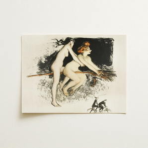 Les Sorcieres Ou Tandem - Jean Veber Art Print / Canvas 16x12’’ / 41x31cm / Unframed / no Border Vintage-style Illustration Print Two Nude