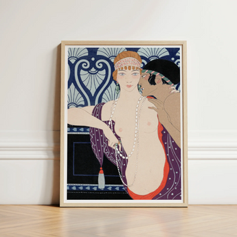 Les Trois Beautes De Mnasidika - George Barbier Art Print / Canvas Framed Deco-style Illustration Two Figures Elegant Patterned, Deco