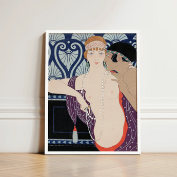 Les Trois Beautes De Mnasidika - George Barbier Art Print / Canvas Deco-style Framed Woman Purple Red Attire, Deco Masterpiece Prints
