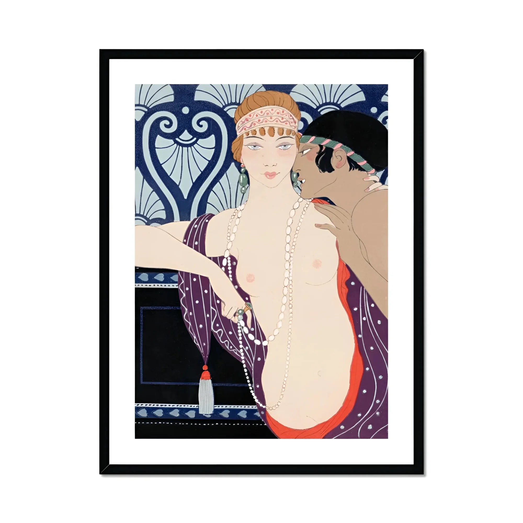 Les Trois Beautes De Mnasidika - George Barbier Art Print, Art Deco Style Illustration Figure Pearl Necklace Purple