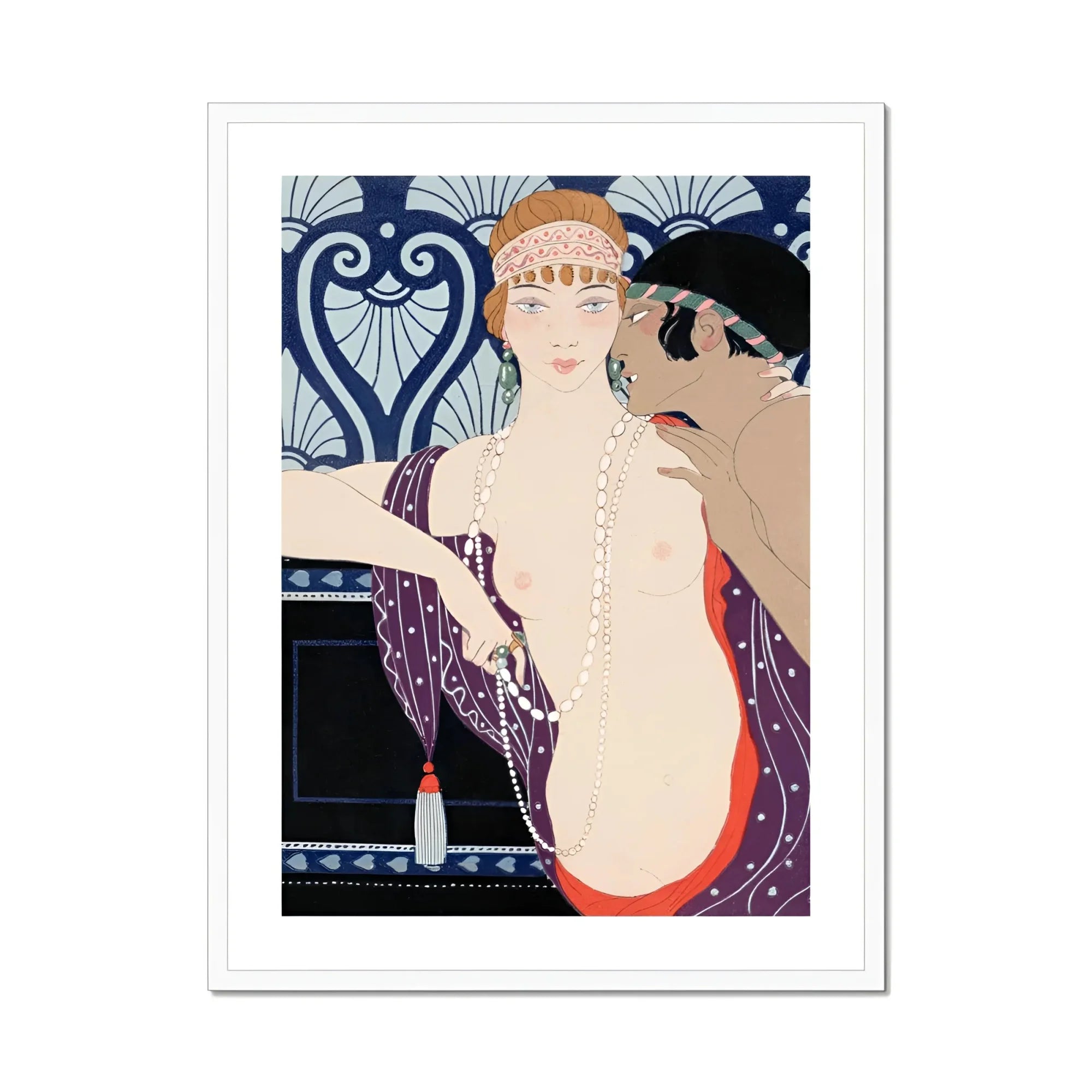 Les Trois Beautes De Mnasidika - George Barbier Art Print, Art Deco-style Illustration Glamorous Figure Purple Robe Pearls